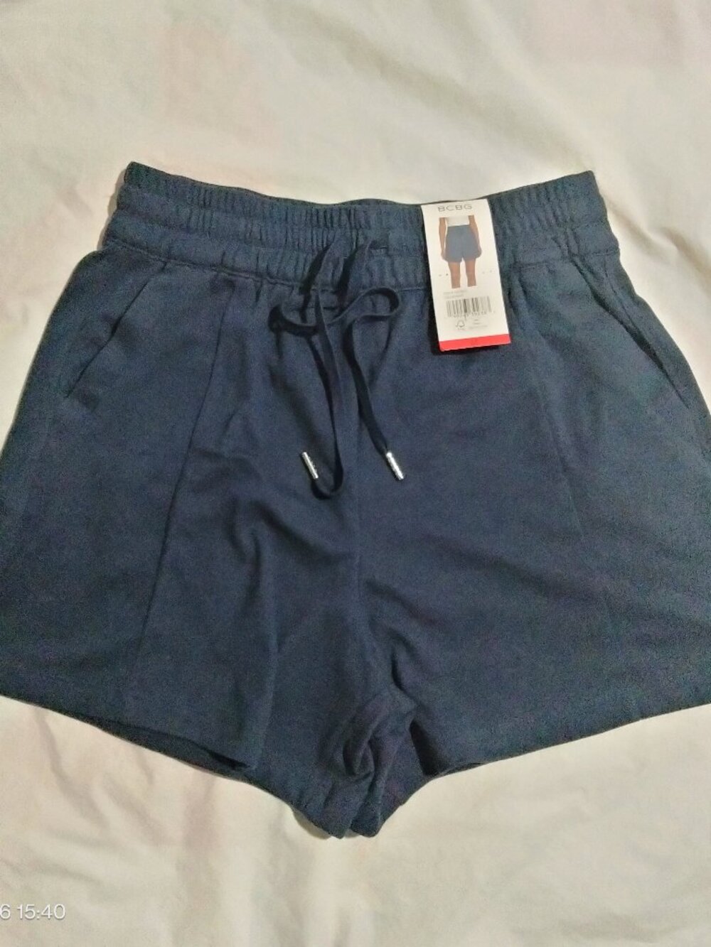 BCBG Womens Medium Shorts Navy Blue Pull On Elastic Drawstring Athleisure NWT